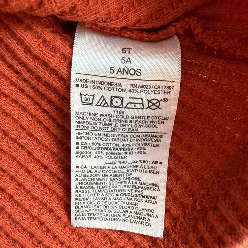 SALE Old Navy Waffle Knit Pocket‎ Long Sleeve Shirt Elbow Patches Rust 5T